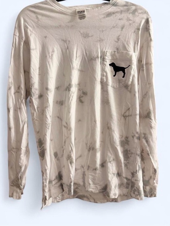 PINK Victoria's Secret Tops - Victoria’s Secret PINK White Gray Tie Dye Long Sleeve Pocket Tee Size Small
